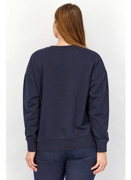 Tchibo Women Crew Neck Long Sleeve Textured Sweatshirt, Navy  - Image 3