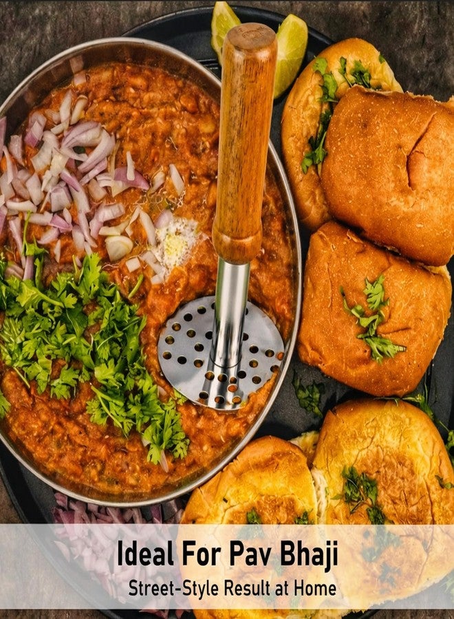 Oblivion Stainless Steel Pav Bhaji Masher with Rust-Resistant Wood Handle - Best Kitchen Tool Set for Sturdy, Easy-Grip, Durable and Multipurpose Cooking (1pc) - Image 5