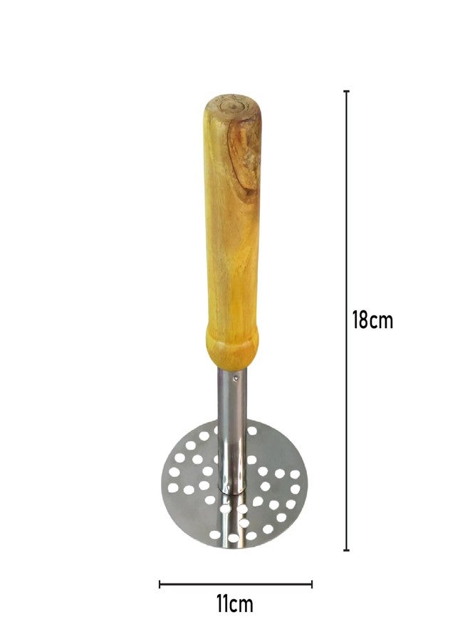 Oblivion Stainless Steel Pav Bhaji Masher with Rust-Resistant Wood Handle - Best Kitchen Tool Set for Sturdy, Easy-Grip, Durable and Multipurpose Cooking (1pc) - Image 2