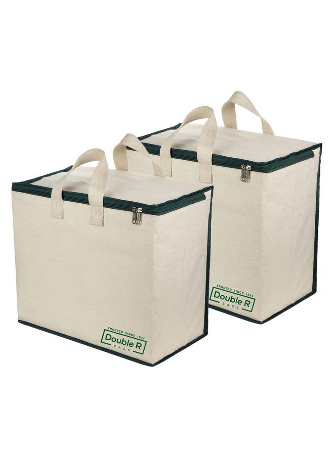 DOUBLE R BAGS Canvas Reinforced Cotton Handles with Multipurpose Clothes Storage Organizer For Grocery vegetable shopping and Covers Zip Bags (Green) -Pack of 2 - Image 1