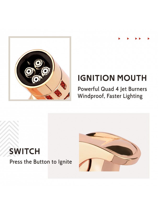 Vexo ولاعة فكسو ميني 4 رباعية اللهب مقاومة للرياح قابلة لإعادة التعبئة للبيوتان لشي الشواء والشموع والتخييم، فكرة هدية رائعة (البيوتان غير مشمول) (ذهبي) - Image 3