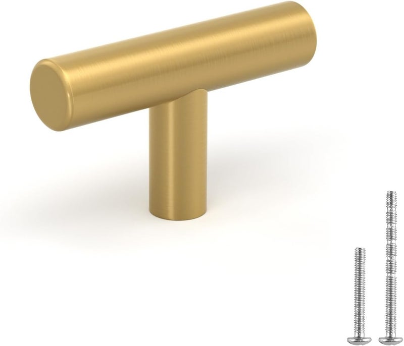 LONTAN 12 Pack Gold Drawer Knobs for Dresser Kitchen Cabinet Knobs Gold Hardware for Cabinets Brushed Brass T Bar Knobs for Dresser Bathroom，Stainless Steel - Image 1
