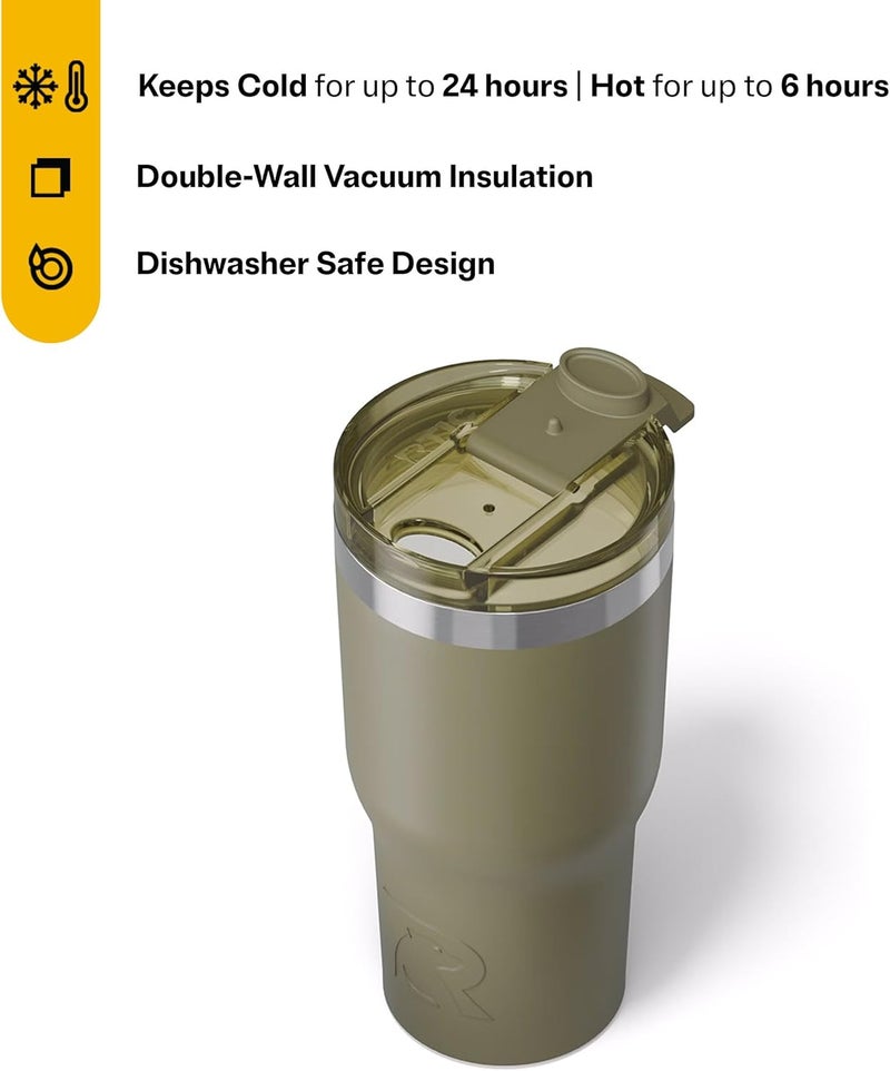 RTIC 20oz Essential Tumbler with Lid, Ceramic Lined, Insulated, Stainless Steel, Metal, Double Wall Vacuum-Insulation, Travel Cup for Iced Coffee, Tea, Hot and Cold Drink, Olive - Image 3