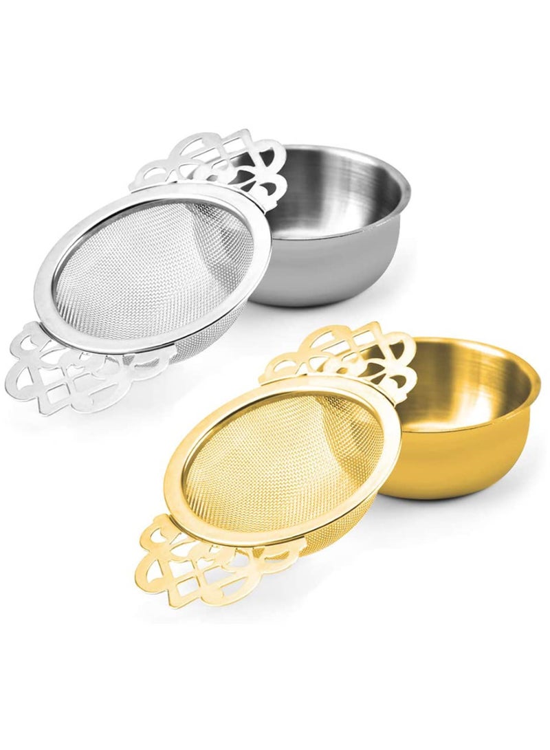 KASTWAVE طبق مصفاة الشاي، مجموعة 2 مصفيات شاي من الفولاذ المقاوم للصدأ للشاي المفكك بشبكة دقيقة، تناسب فوهة الكوب بحجم 2.5-4 بوصة - Image 1