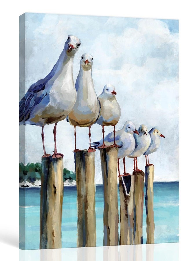 SUMGAR Ocean Wall Art Coastal Sea Bird Artwork Framed Prints Wall Decor Teal Beach Canvas Paintings for Bathroom Bedroom Living Room Decor 12"x16" - Image 1