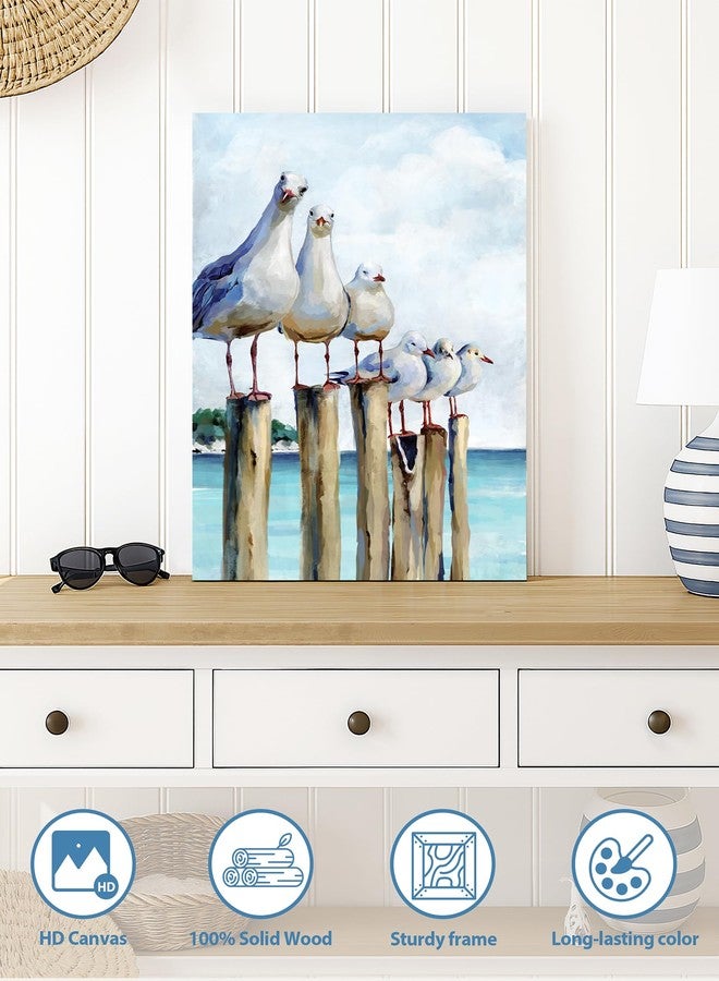 SUMGAR Ocean Wall Art Coastal Sea Bird Artwork Framed Prints Wall Decor Teal Beach Canvas Paintings for Bathroom Bedroom Living Room Decor 12"x16" - Image 2