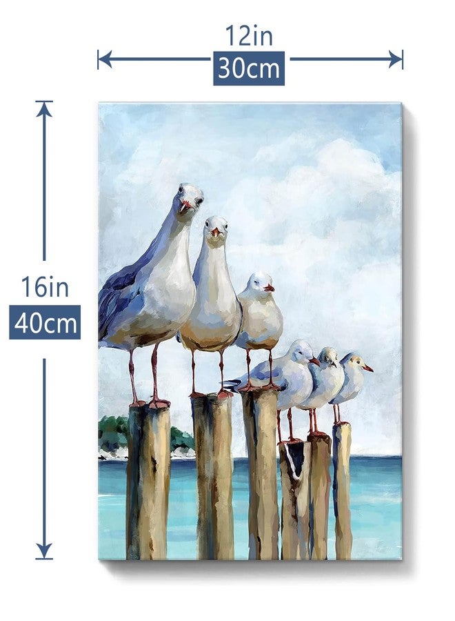 SUMGAR Ocean Wall Art Coastal Sea Bird Artwork Framed Prints Wall Decor Teal Beach Canvas Paintings for Bathroom Bedroom Living Room Decor 12"x16" - Image 4