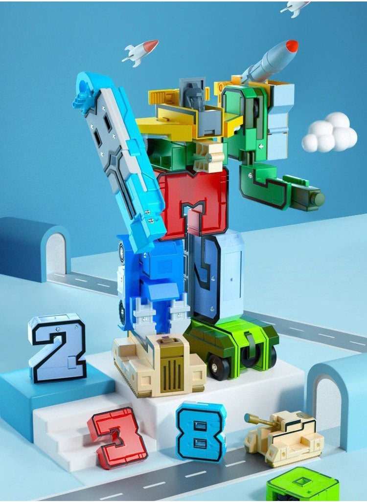 Elongdi - 21 Shapes Deformation Robot Toy, 10 Numbers Transformers Robots, Action Figure Deformation Car Model, Classroom Education Number Bots Birthday Gifts for Boy Girl - Image 1