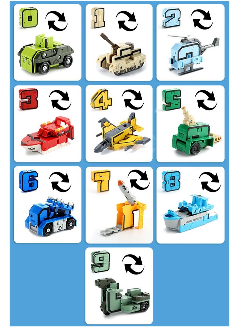 Elongdi - 21 Shapes Deformation Robot Toy, 10 Numbers Transformers Robots, Action Figure Deformation Car Model, Classroom Education Number Bots Birthday Gifts for Boy Girl - Image 1