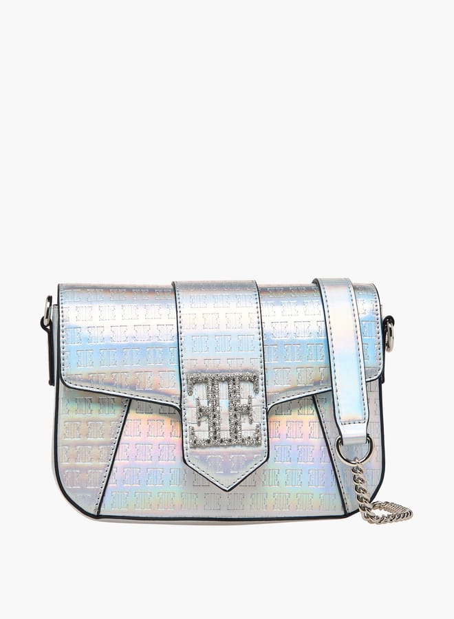 ELLE Women Monogram Embossed Crossbody Bag with Detachable Chain Strap - Image 1