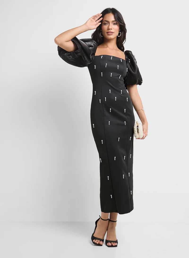 ELLA Satin Puff Sleeve Dress