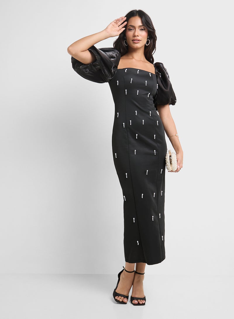 ELLA Satin Puff Sleeve Dress  - Image 4