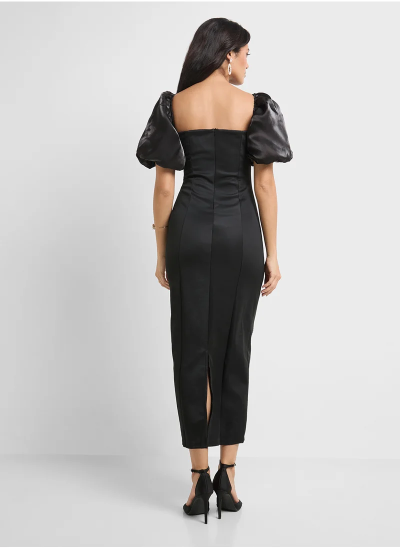 ELLA Embellished Dress With Puff Sleeves