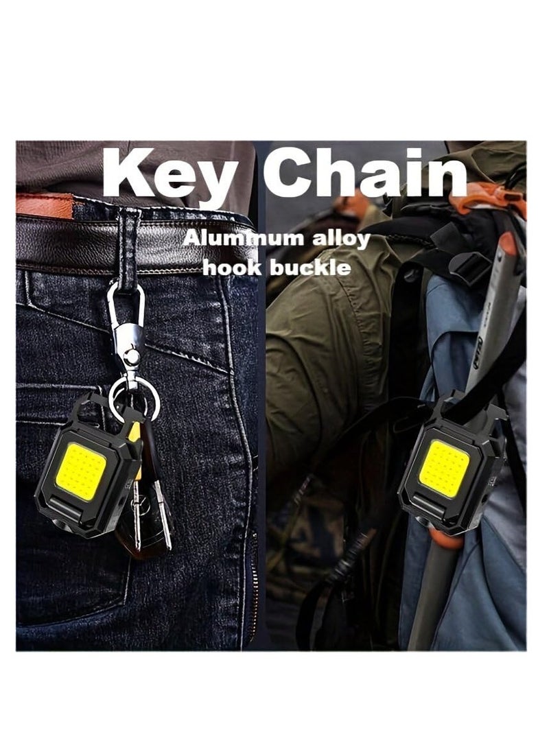 2 Pack Rechargeable Keychain Flashlight, 800 Lumens Compact and Portable Mini COB Work Lights, Tiny LED Keyring Lights with Built-in Battery Ideal for Outdoor, Emergencies and Everyday Carry