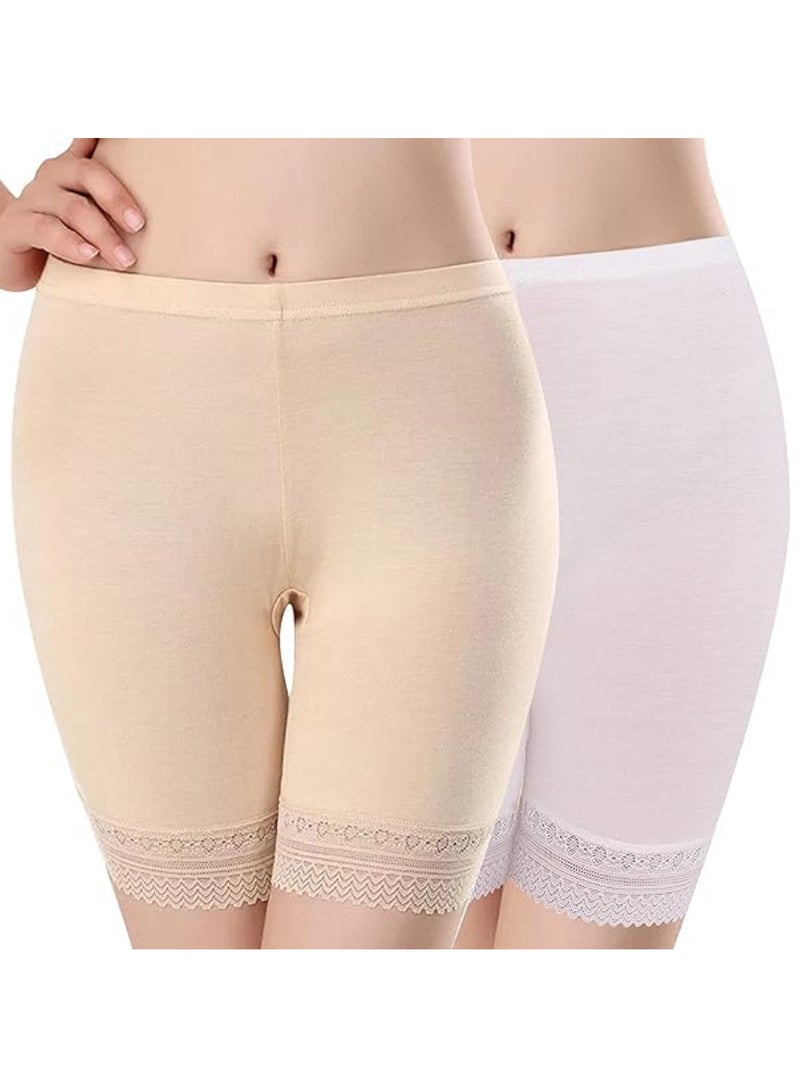 Glamroot Women's/Girl's Cotton Lycra Stretchable Lace Cycling Shorts/Under Skirt Shorts Safety Shorts,Beige/White - Image 1
