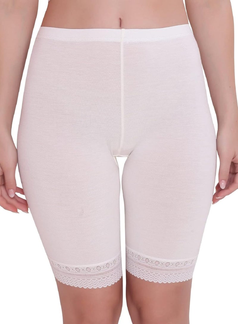 Glamroot Women's/Girl's Cotton Lycra Stretchable Lace Cycling Shorts/Under Skirt Shorts Safety Shorts,Beige/White - Image 4