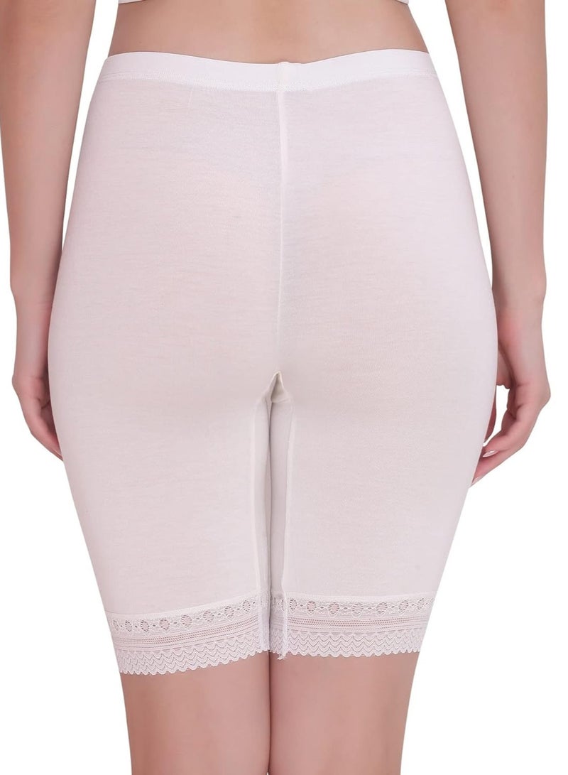 Glamroot Women's/Girl's Cotton Lycra Stretchable Lace Cycling Shorts/Under Skirt Shorts Safety Shorts,Beige/White - Image 5