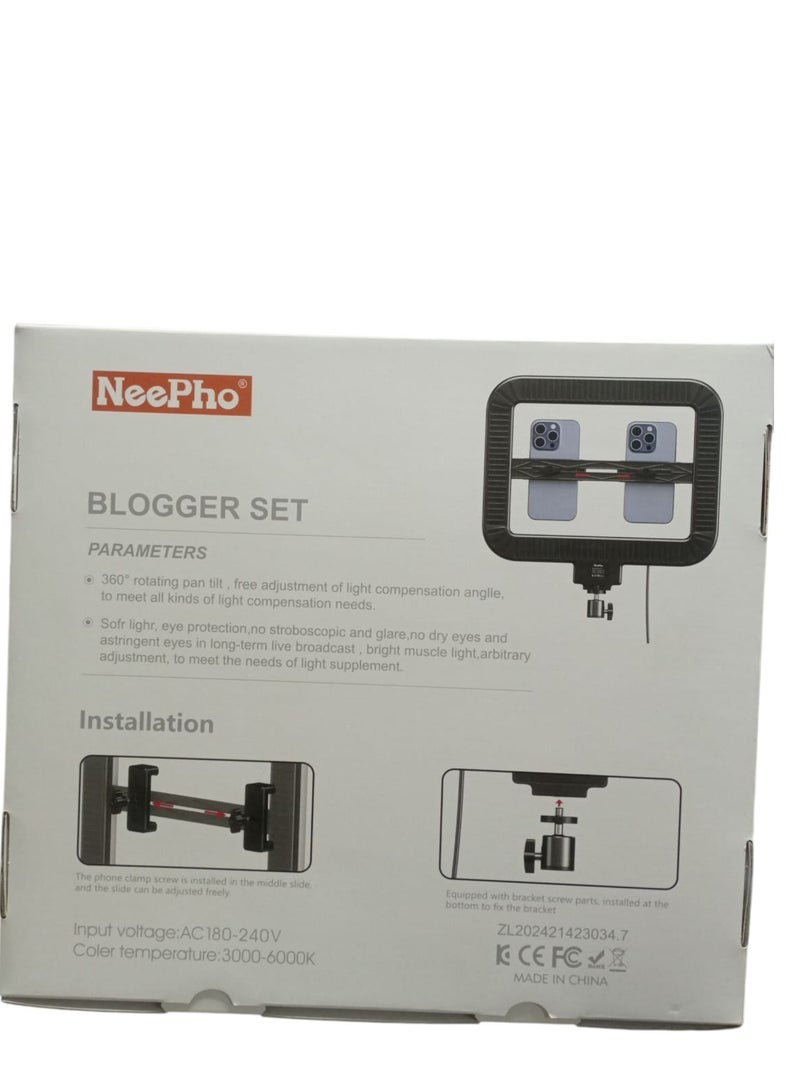 ني فو مجموعة NeePho NP-35 Blogger - إضاءة LED حلقية مع حامل هاتف مزدوج (يناسب هاتفين)، 3000-6000 - Image 2