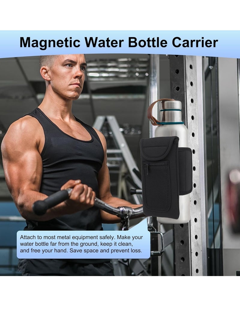 Generic Magnetic Water Bottle Holder & Gym Pouch for Exercise Equipment with Accessory Pocket for Phone, Keys, Cards, Headphones - Secure Fit for Metal Surfaces on Treadmill, Bike, Rack (Black)  - Image 5