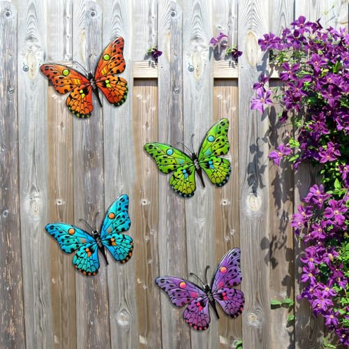 Daogtc Metal Butterfly Wall Decor - 9.6" Outdoor Fence Wall Art Decor, Hanging Decoration for Garden Yard Living Room Bedroom Patio Balcony(4 Pack) - Image 2