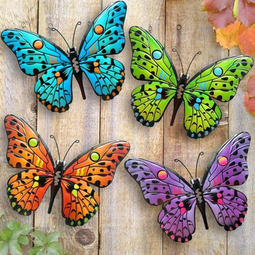 Daogtc Metal Butterfly Wall Decor - 9.6" Outdoor Fence Wall Art Decor, Hanging Decoration for Garden Yard Living Room Bedroom Patio Balcony(4 Pack) - Image 1