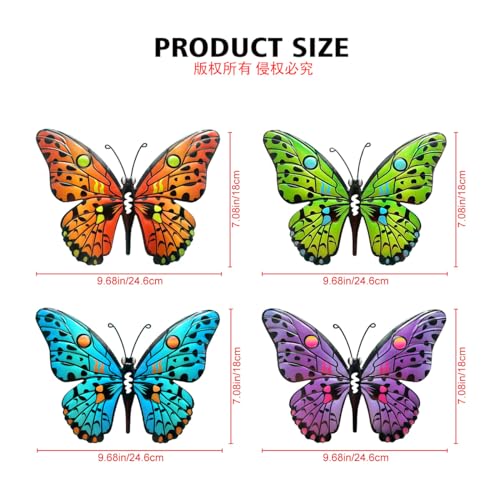 Daogtc Metal Butterfly Wall Decor - 9.6" Outdoor Fence Wall Art Decor, Hanging Decoration for Garden Yard Living Room Bedroom Patio Balcony(4 Pack) - Image 4