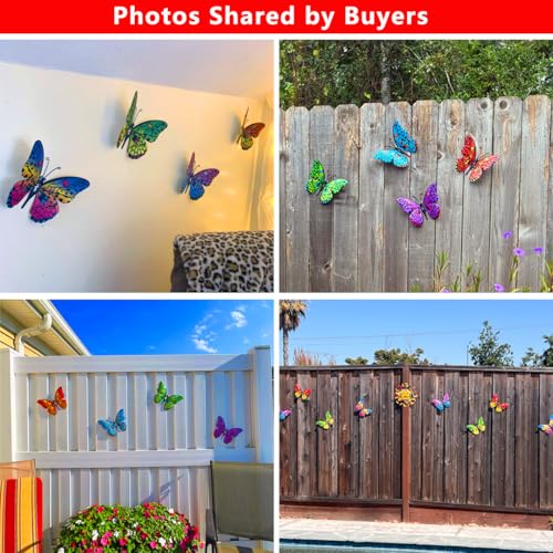 Daogtc Metal Butterfly Wall Decor - 9.6" Outdoor Fence Wall Art Decor, Hanging Decoration for Garden Yard Living Room Bedroom Patio Balcony(4 Pack) - Image 3