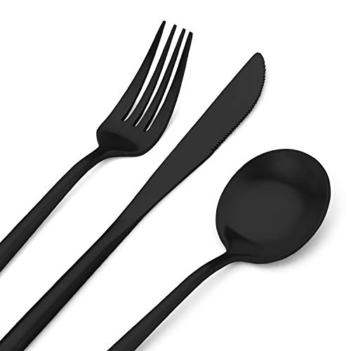Bettlife Matte Black Silverware Set, Stainless Steel Satin Finish, Flatware Cutlery Set for 4, 20-Piece Spoons and Forks Kitchen Utensil Set, Dishwasher Safe (Matte Black, 20 P) - Image 3