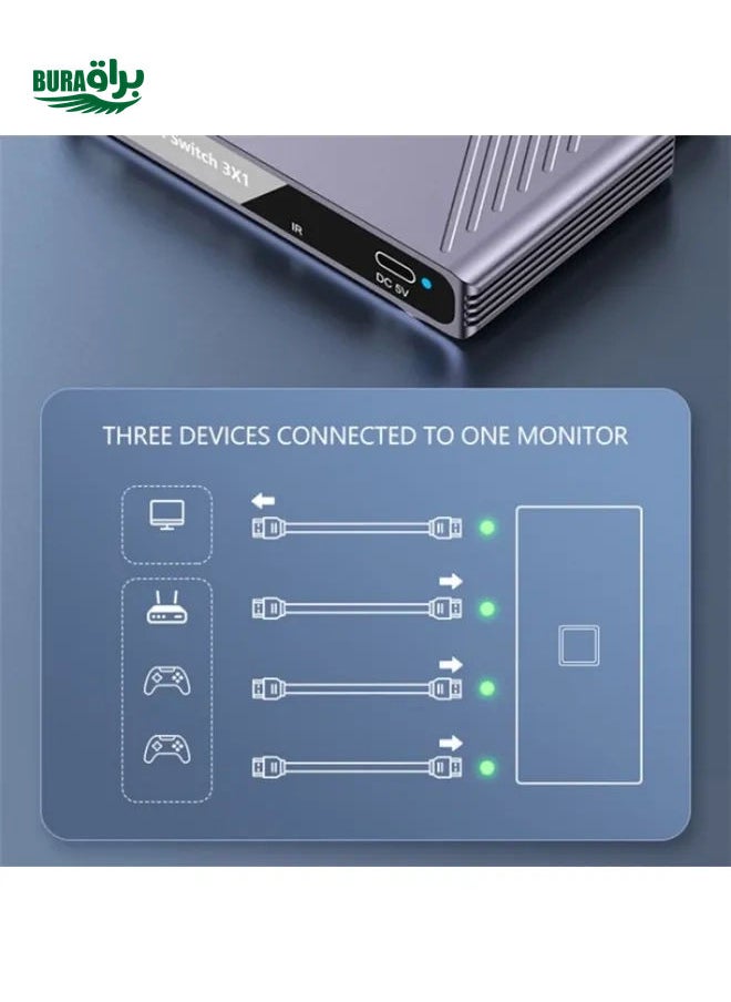 ماركة غير محددة - Q803 للتلفزيون / الشاشة / الكاميرا 8K HDMI 3-in-1-Out Converter مع منفذ USB-C 5V - Image 1