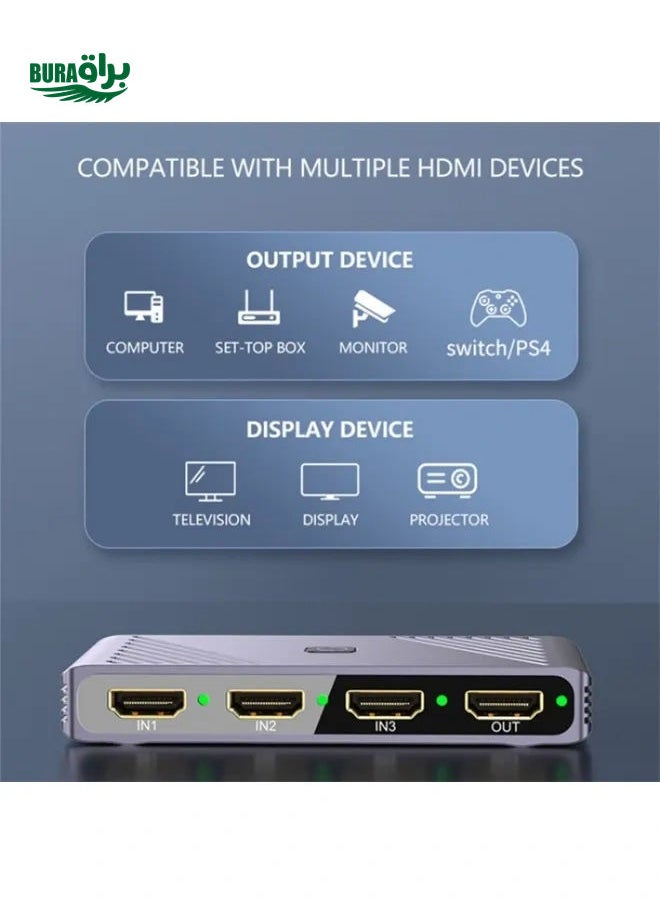 ماركة غير محددة - Q803 للتلفزيون / الشاشة / الكاميرا 8K HDMI 3-in-1-Out Converter مع منفذ USB-C 5V - Image 1