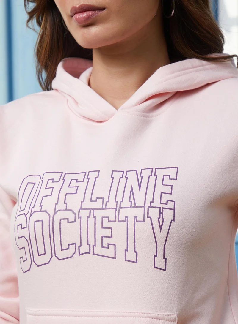 Campus Sutra Women's Baby Pink Offline Society Pullover Hoodie