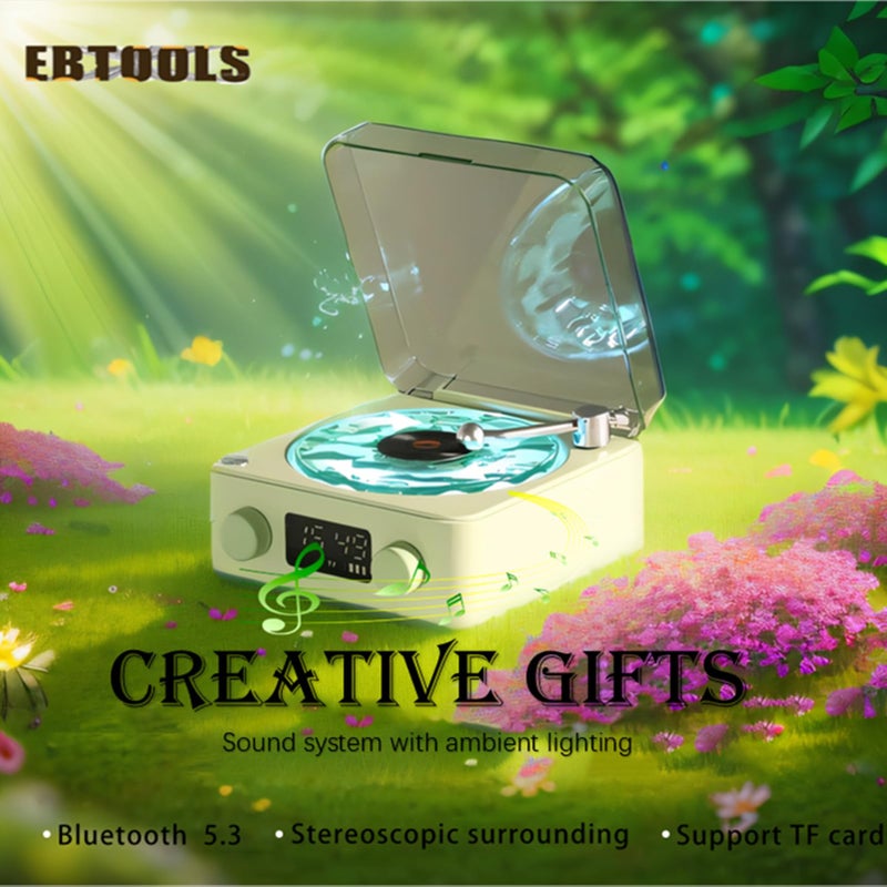 EBTOOLS Record Player & BT Speaker, Old Fashioned Classic with Night Light, Stereo Sound, Small Cordless Speaker for Girls Students Gift (Green) - Image 2
