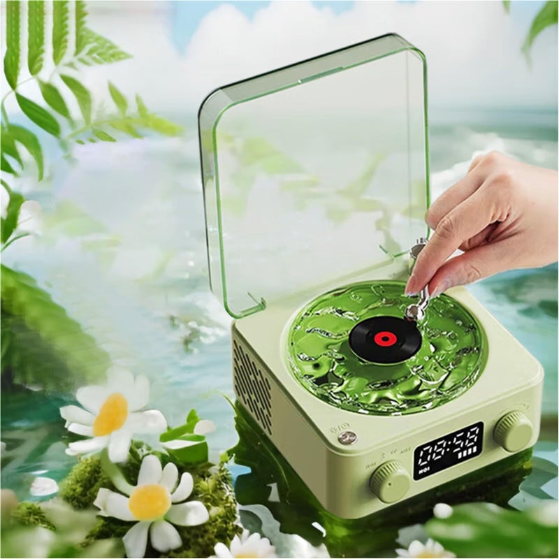 EBTOOLS Record Player & BT Speaker, Old Fashioned Classic with Night Light, Stereo Sound, Small Cordless Speaker for Girls Students Gift (Green) - Image 1