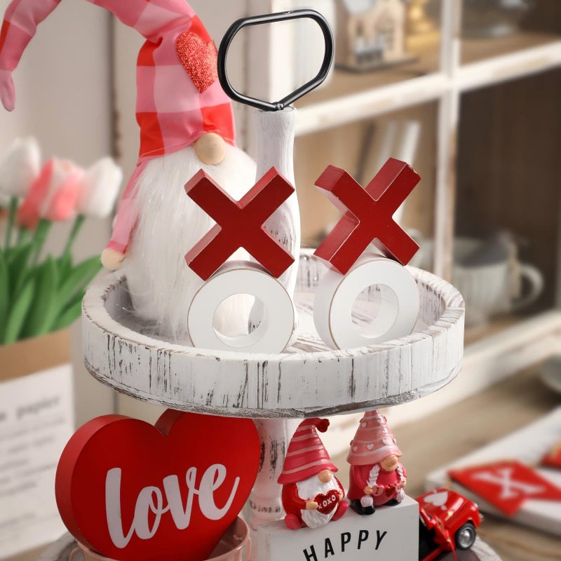 WODOHOLO XOXO Valentines Decor Wooden Sign Valentine's Day Decorations Tiered Tray Decor Romantic Table Centerpiece Tabletop DÃ©cor for Home Wedding - Image 5