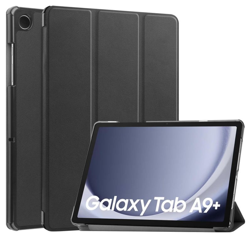 URBBKING غطاء حماية ذكي ثلاثي الطي لهاتف سامسونج جالاكسي تاب A9 بلس، أسود - Image 1
