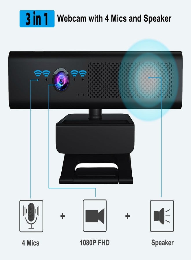 CofunKool Full 1080P HD 3-in-1 Webcam: Camera and Speaker for Desktop Computer with Built-in 4 Microphones, External USB Web Cam with Magnetic Privacy Cover and Mute for Laptop, Streaming, Conference - Image 2