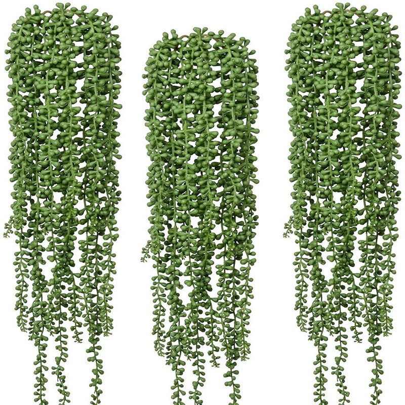 3pcs Artificial Fake String of Pearls Plant Faux Fake Hanging Succulents Plants