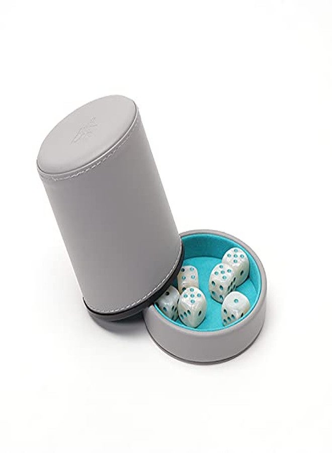 Luck Lab Grey Leather Dice Cup with Lid Including 6 Matching Pearl Dice - Teal Velvet Interior for Quiet Shaking - Use for Liars Dice Farkle Yahtzee Board Games, Grey - Image 4