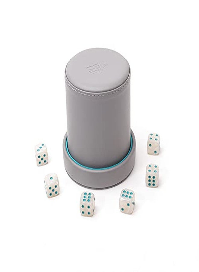 Luck Lab Grey Leather Dice Cup with Lid Including 6 Matching Pearl Dice - Teal Velvet Interior for Quiet Shaking - Use for Liars Dice Farkle Yahtzee Board Games, Grey - Image 5