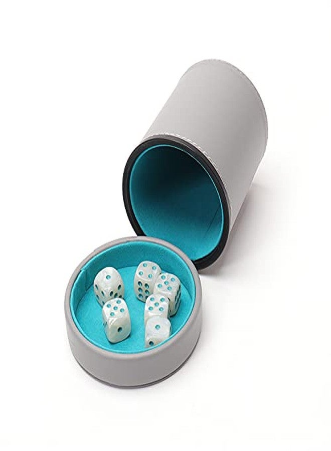 Luck Lab Grey Leather Dice Cup with Lid Including 6 Matching Pearl Dice - Teal Velvet Interior for Quiet Shaking - Use for Liars Dice Farkle Yahtzee Board Games, Grey - Image 3