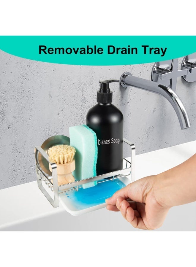 Arabest Sponge Holder for Kitchen Sink, Stainless Steel Kitchen Storage Sink Caddy for Organizing Sponge, Brush & Dish Soap Dispenser, Sink Organizer Rack with Adhesive or Counter top, Silver - Image 5