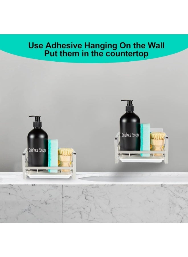 Arabest Sponge Holder for Kitchen Sink, Stainless Steel Kitchen Storage Sink Caddy for Organizing Sponge, Brush & Dish Soap Dispenser, Sink Organizer Rack with Adhesive or Counter top, Silver - Image 4