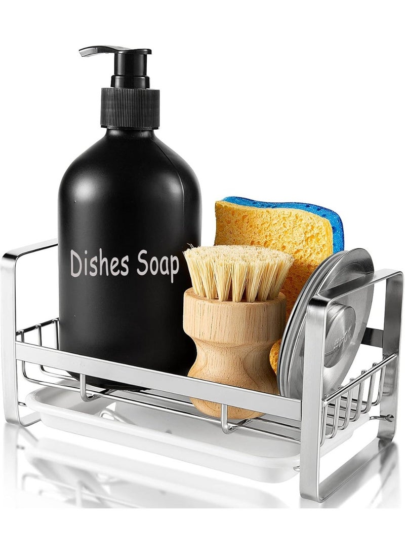 Arabest Sponge Holder for Kitchen Sink, Stainless Steel Kitchen Storage Sink Caddy for Organizing Sponge, Brush & Dish Soap Dispenser, Sink Organizer Rack with Adhesive or Counter top, Silver - Image 1