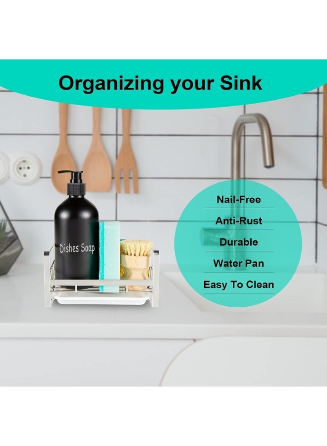 Arabest Sponge Holder for Kitchen Sink, Stainless Steel Kitchen Storage Sink Caddy for Organizing Sponge, Brush & Dish Soap Dispenser, Sink Organizer Rack with Adhesive or Counter top, Silver - Image 2