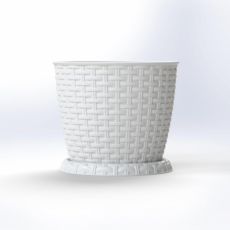 Marcolo 30 cm Rattan-Style Plastic Flower Pot - Elegant Indoor & Outdoor Plant Pot - Image 1