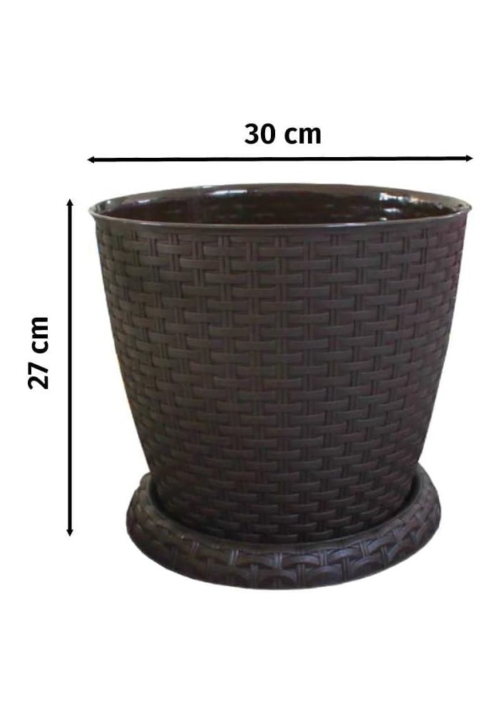 Marcolo 30 cm Rattan-Style Plastic Flower Pot - Elegant Indoor & Outdoor Plant Pot - Image 2
