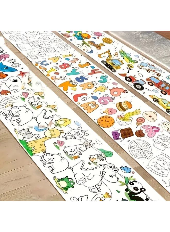 4 Types Kids Drawing Coloring Paper Rolls 141 173 181 Inches Vibrant Animal And Food Designs For Artistic Expression Learning New Year Gift Art Supplies Playful Design Durable Paper - Image 1