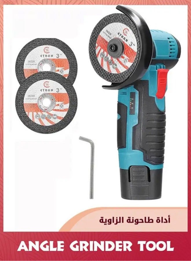 أداة طاحونة الزاوية، طاحونة زاوية صغيرة لاسلكية 12 فولت 19500 دورة في الدقيقة مع 2 قطعة شفرة قطع - لأغراض القطع وإزالة البروز وإزالة الصدأ، زرقاء  - Image 1