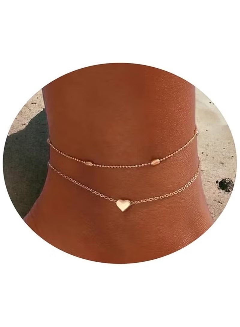 Huitich Elegant Double-Layer Love Heart Anklet – Gold-Tone Alloy Adjustable Ankle Bracelet  - Image 5