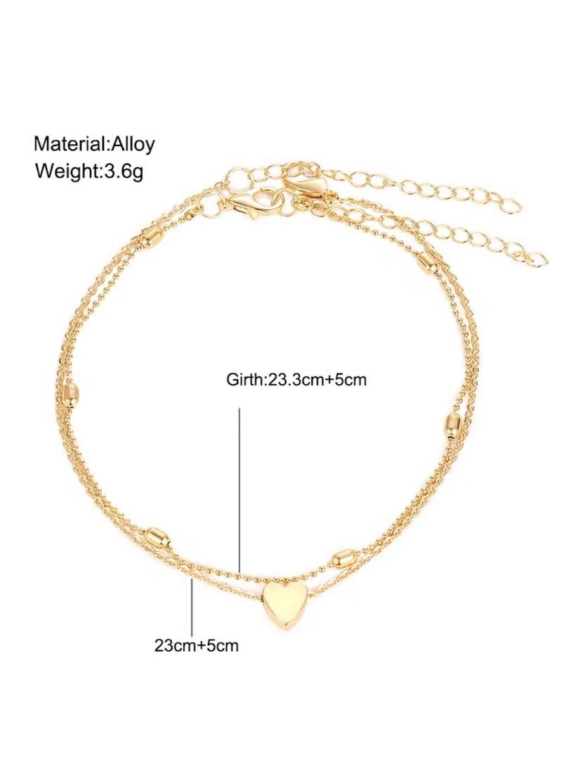 Huitich Elegant Double-Layer Love Heart Anklet – Gold-Tone Alloy Adjustable Ankle Bracelet  - Image 4
